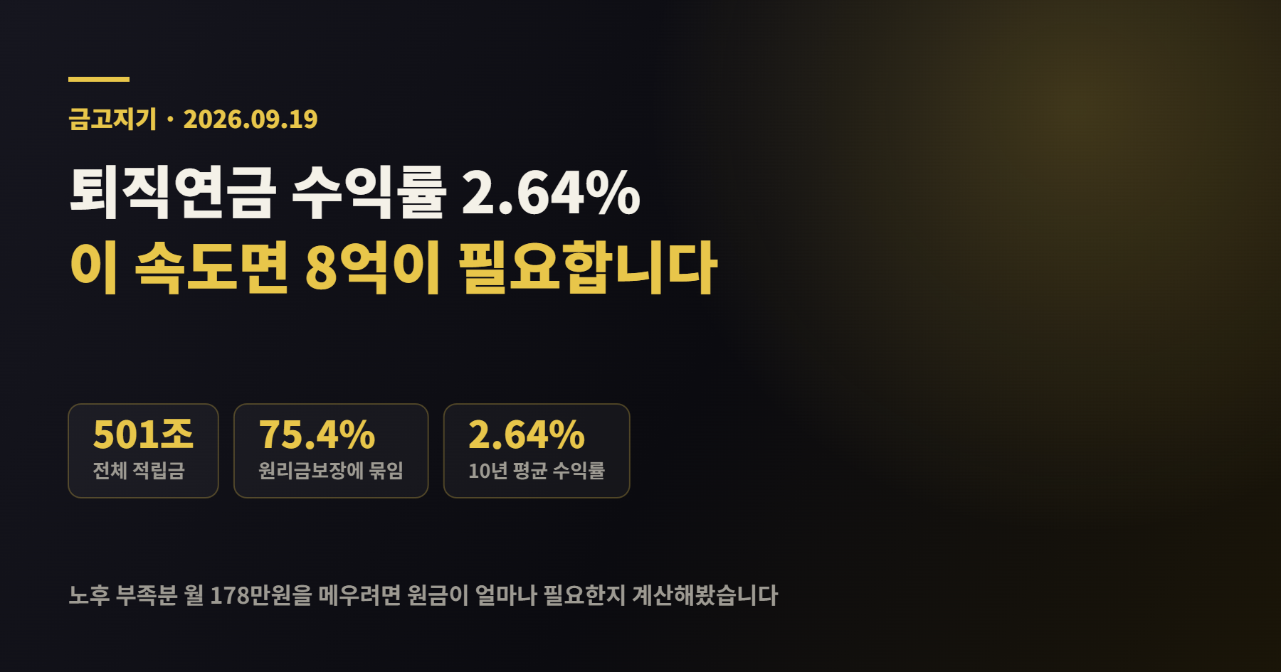 퇴직연금 IRP 수익률 2.64%로 노후 부족분을 메우려면 8억이 필요하다